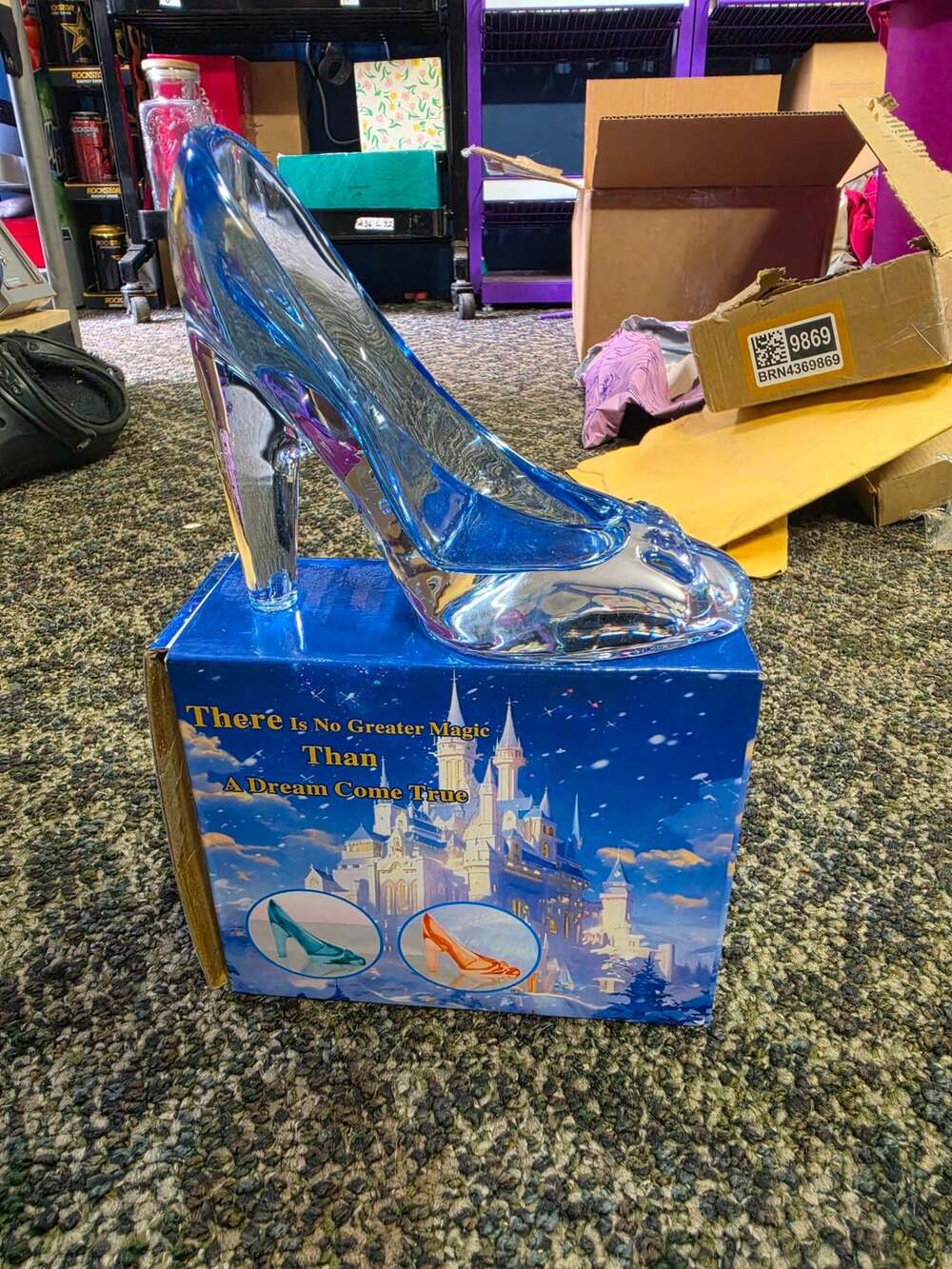 Cinderella Blue Glass Slipper High Heel Figurine With Box